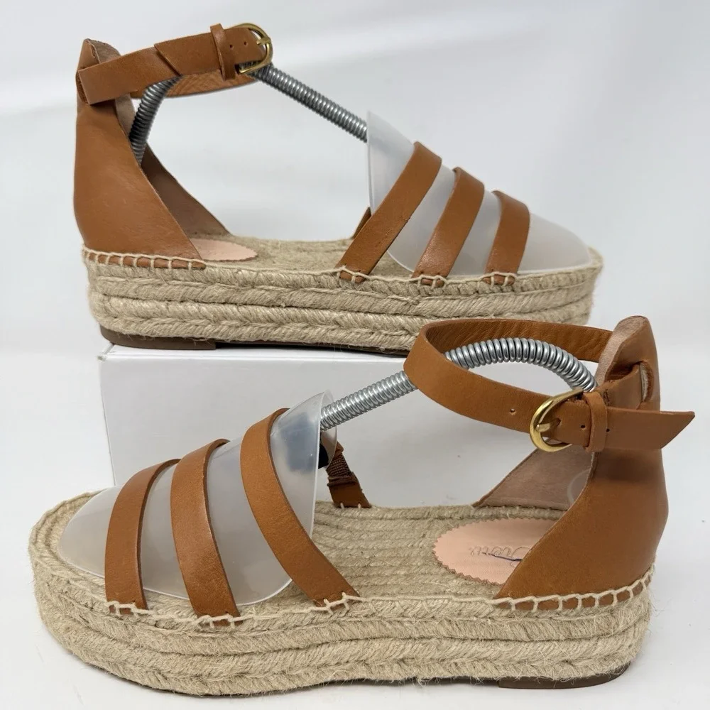 J Crew Grace Gladiator‎ Espadrille Sandals Leather Platform Brown Womens 9